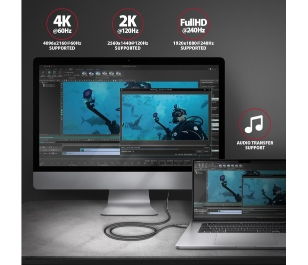 AXAGON RVC-HI2MC, USB-C - HDMI 2.0a kabel 1.8m, 4K/60Hz HDR10 - 1353447 - zdjęcie 8